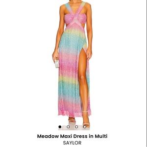 SAYLOR Pink and Yellow Maxi Dress with Slit and Halter Neckline
